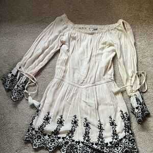 Cream Off-Shoulder Embroidered Romper